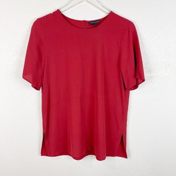 Eileen Fisher Burnt Orange Short Sleeve Silk Pop Over Blouse Top Small - Picture 1 of 7